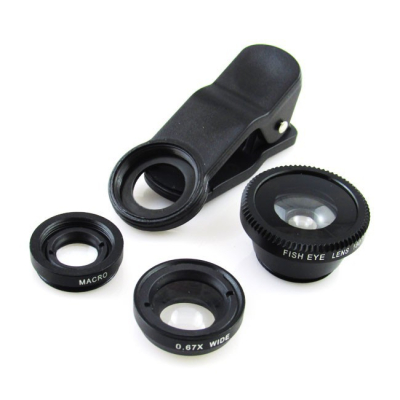 Lenzenset voor telefoon - fisheye, groothoek en macro