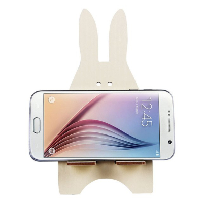 Telefoonhouder houten konijn wit